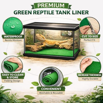 Mechpia 47" x 24" Large Reptile Carpet Terrarium Liner Bedding Reptile Substrate Mat Tank Accessories for Bearded Dragon Snake Lizard Tortoise Leopard Gecko (Green)