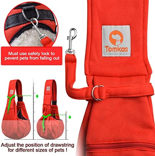 Tomkas Small Dog Cat Sling Carrier Puppy Purse Travel Wrap Soft Crossbody Pet Bag (Red, M - Zip Pocket & Adjust Strap)