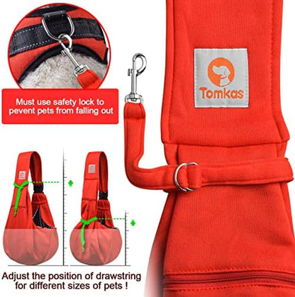 Tomkas Small Dog Cat Sling Carrier Puppy Purse Travel Wrap Soft Crossbody Pet Bag (Red, M - Zip Pocket & Adjust Strap)