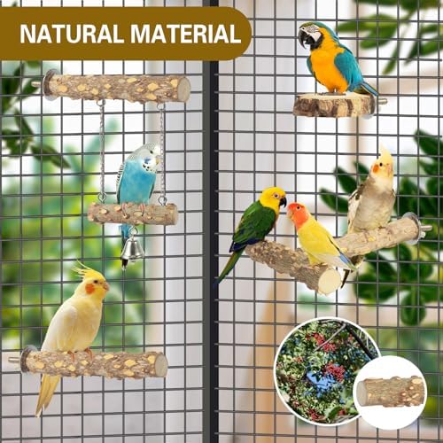 Bird Perches,4pcs Natural Wood Birds Stand Branch, Bird Perch Chewing Stick Cage Accessories Parrot Climbing Standing Branches Paw Grinding Fork Sets for Parakeet Lovebirds Cockatiels Conure Budgies