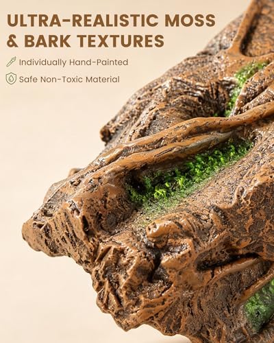 REPTITRIP Resin Tree Bark Reptile Hide Cave for Snakes, Geckos & Lizards