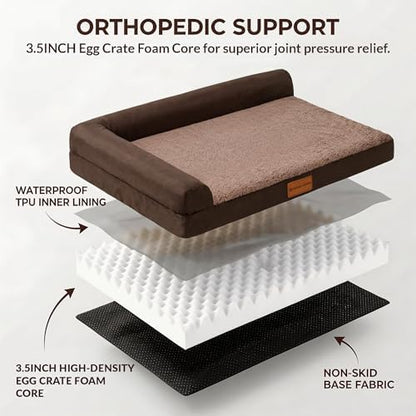 Patas Lague Orthopedic Large Dog Bed Washable Pet Sofa Bed 56''X40''Brown