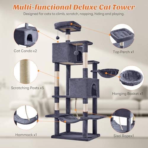 DUMOS Large 66 Inch Cat Tree Tower with Scratching Posts, Indoor Use