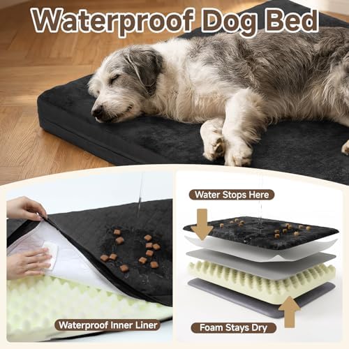 XXL Waterproof Dog Crate Bed, Extra Large Washable Kennel Pad, 47x29, Black