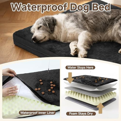 XXL Waterproof Dog Crate Bed, Extra Large Washable Kennel Pad, 47x29, Black