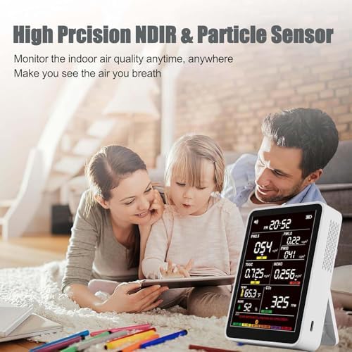 16-in-1 Indoor Air Quality Monitor, High-Precision Multi-Parameter Smart Air Quality Tester with HD Real-Time Color Screen, Portable Air Quality Monitor for Home, Office, Cars, School, Bedroom