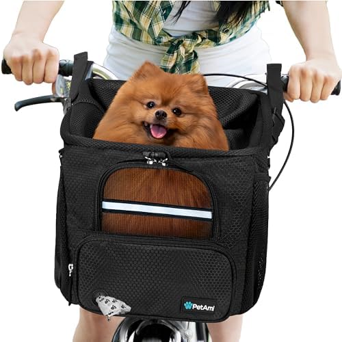 PetAmi Dog Bike Basket, Soft-Sided Ventilated Pet Carrier Backpack, Black