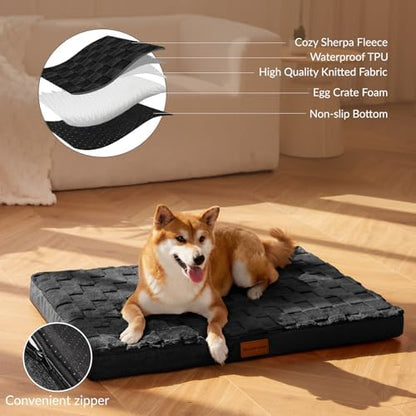 Patas Lague Orthopedic Large Dog Bed Washable Pet Crate Mat 56''X40'' Black
