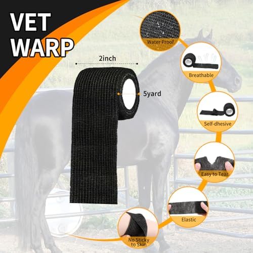 12 Pack Horse Hoof Tape with 4 Rolls of Vet Wrap, Magic Cushion Hoof Packing