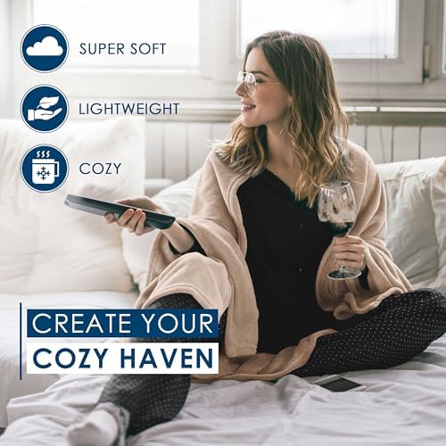 Twin Size Fleece Bed Blanket | Comfy Supersoft Fleece Blanket – All-Season Light Weight Throw Blanket | Luxuriously Soft | Throw Blanket for Couch and Sofa | Machine Wash | Beige