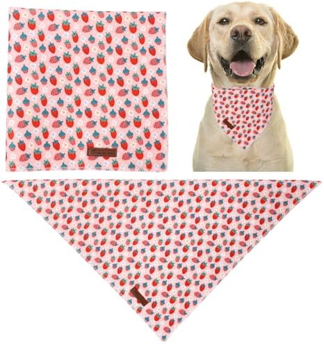 Summer Dog Bandana, UP URARA PUP Strawberry Triangle Bid Scarf for Medium Large Dogs, Cotton Kerchief for Girl Boy Puppies, Cute Spring Bandana,S