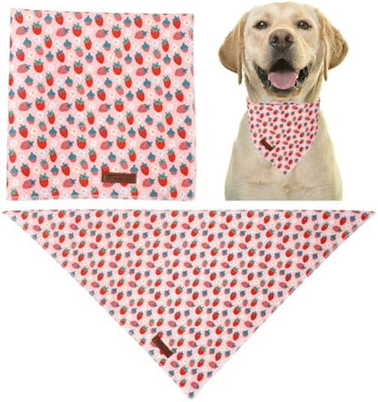 Summer Dog Bandana, UP URARA PUP Strawberry Triangle Bid Scarf for Medium Large Dogs, Cotton Kerchief for Girl Boy Puppies, Cute Spring Bandana,S
