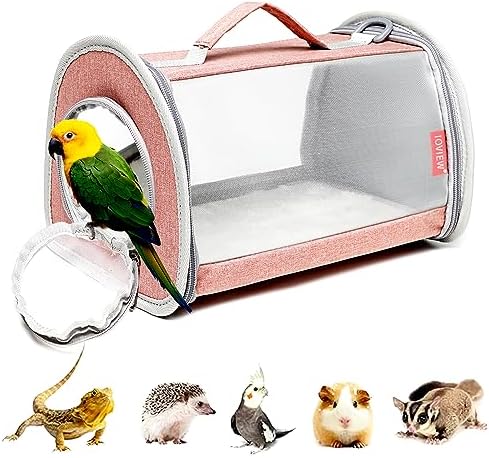 Guinea Pig Carrier Travel Small Animal Bag Lizard Bird Rabbit Cage Squirrel Breathable Bag Portable Hamster Pet Hangbag (Small, Pink)