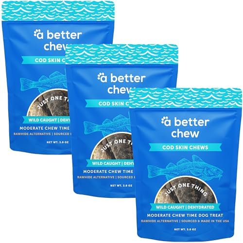 A Better CHEW – Wild Caught Cod Skin Dog Treats | Sourced and Made in the USA, Single Ingredient, Dehydrated | Natural, Healthy Alternative to Rawhides + Bully Sticks, Long Lasting Chew