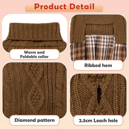 YUDODO Small Dog Sweater Dress with Bowtie Turtleneck - Knitted Pet Clothes
