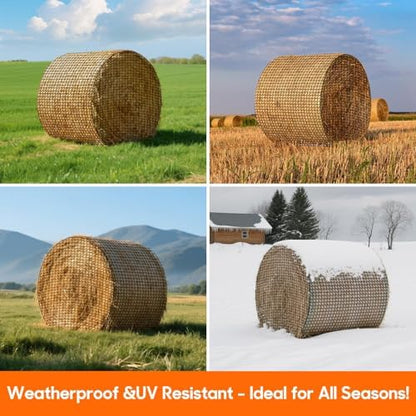 5 x 5 ft Round Bale Hay Net for Horses, with 20 Ropes Netting Comb Zip Tie
