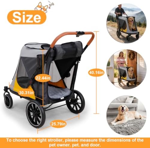 Dog Stroller for Large-Dogs: Easy Fold Dual Entry Onefoot Brake