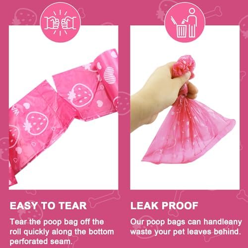 300 Count Leak Proof Pink Scented Dog Poop Bags Rolls with Dispenser