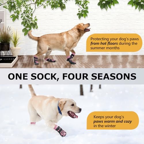 Dog Grippy Socks for Senior Dog - Double Side Paw Covers to Prevent Licking, Paw Protectors for Dogs Hot Pavement, No Twist Dogs Socks for Outside, Dark Grey and Pink, M