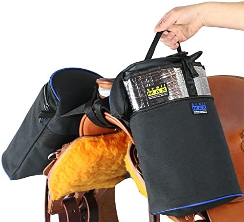 TrailMax Horse Horn Bags for Trail Riding – Medium & Large Western Saddle Horn Bags for Horses & Mules, Insulated Trail Gear with Secure Fit & Grab-and-Go Liners, Large, Black with Blue Piping