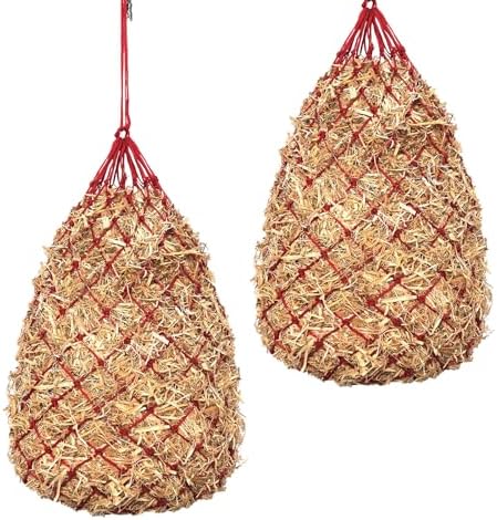 Slow Feed Hay Nets for Horses, 2 Pack, 40 Inch, 2 Inch Holes, Red