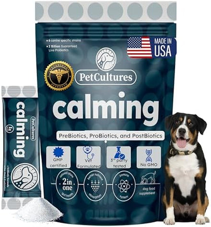 PetCultures Calming Tribiotic Dog Supplement Powder – Supports Stress, L-Tryptophan, L-Theanine, and Gut-Brain Axis Balance - Made in USA (30)