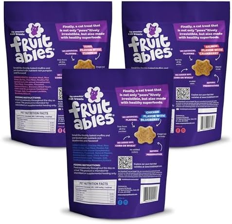 Fruitables Cat Treats - Crunchy - Salmon, Tuna, Chicken - 2.5 Oz (3 Pk)