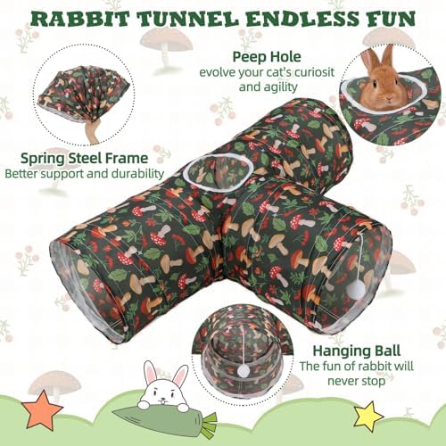 BWOGUE Bunny Tunnels & Tubes, 3-Way Collapsible Rabbit Hideout for Bunnies