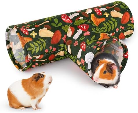 Bienbee Guinea Pig Tunnel, 3 Way Washable Guinea Pig Hideout,Foldable Rabbit Tunnel Guinea Pigs Toys for Bunny Hamster Chinchilla Ferret Rabbit Guinea Pigs Accessories Mushroom