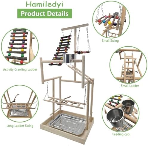 Hamiledyi 4 Layers Large Bird Playground 32" H Pet Parrot Playstand Gym