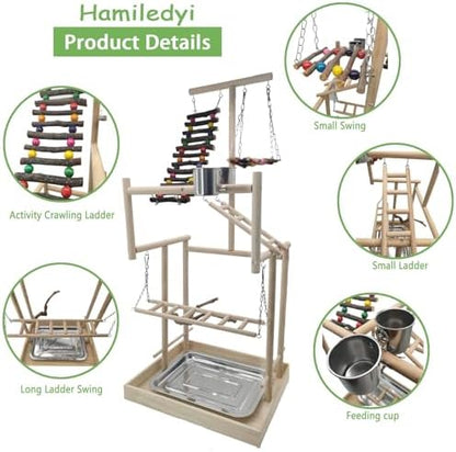 Hamiledyi 4 Layers Large Bird Playground 32" H Pet Parrot Playstand Gym
