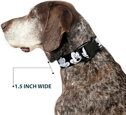 Buckle-Down Plastic Clip Collar - Mickey Mouse Expressions CLOSE-UP Black/White - 1" Wide - Fits 9-15" Neck - Small