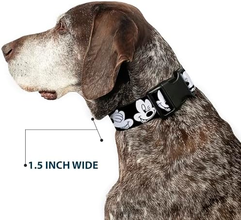 Buckle-Down Plastic Clip Collar - Mickey Mouse Expressions CLOSE-UP Black/White - 1.5" Wide - Fits 18-32" Neck - Large