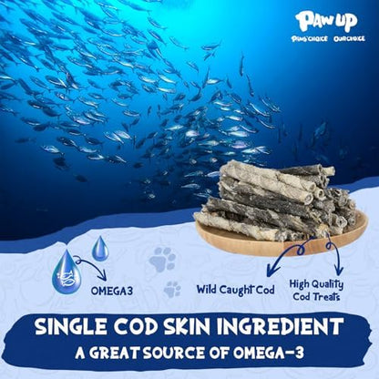 PAWUP Cod Skin Rolls Dog Treats Natural High Omega 3 Dog Snacks, Single Ingredient Cod Skin Chews for Small Dogs w/Taurine, 8 oz (30-35 Count) (Pack of 3)