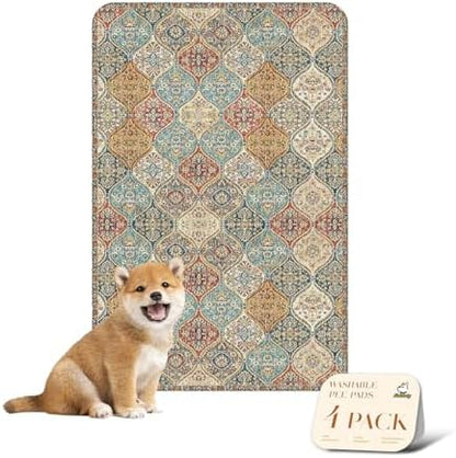 nunubaby 4PACK Washable Pee Pads for Dogs, Stylish, Non-Slip and Leak-Proof Pee Pads. Reusable Potty Pads for Dogs for Crates and Floors.(Cream/Multi,24" x36" )