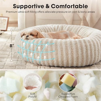 MIXJOY Dog Beds for Small Dogs, Washable Dog Bed with Removable Cover, Small Cat Bed for Indoor Cats, Calming Soft Dount Pet Beds with Anti Slip Bottom, Cute Puppy Beds, 23"x23"x8", White