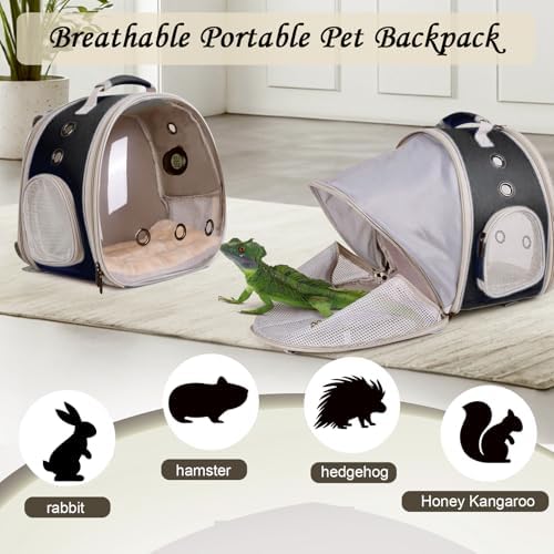 Back Extention Bearded Dragon Travel Backpack Carrier with Reptile Thermometer and Humidity Gauge Lizard Travel Cage Space Capsule Clear Bubble Window Astronaut Reptile Carrier Bag for Ball Python