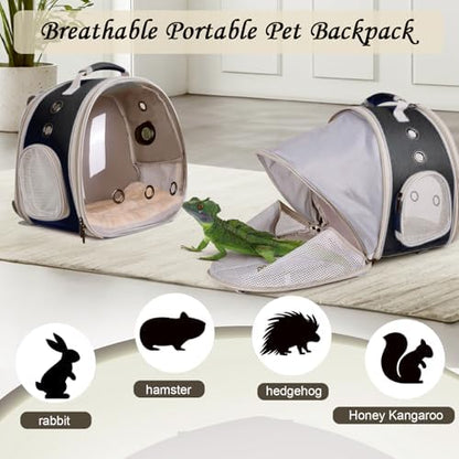 Back Extention Bearded Dragon Travel Backpack Carrier with Reptile Thermometer and Humidity Gauge Lizard Travel Cage Space Capsule Clear Bubble Window Astronaut Reptile Carrier Bag for Ball Python