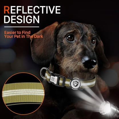 Waterproof AirTag Dog Collar with QR Code Dog Tag, Champagne M