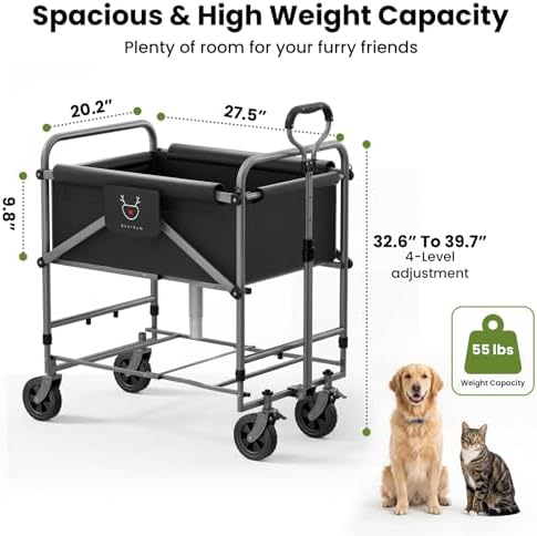 Foldable Dog Bath Cart for Dirty Outdoor Dogs,Adjustable Height pet Bath Cart for Small and Medium Dogs(5-55 lbs) and Cats,Four-Wheel Bathing Cart with Brake,No Need to Carry Your Muddy Pup Home