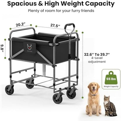 Foldable Dog Bath Cart for Dirty Outdoor Dogs,Adjustable Height pet Bath Cart for Small and Medium Dogs(5-55 lbs) and Cats,Four-Wheel Bathing Cart with Brake,No Need to Carry Your Muddy Pup Home