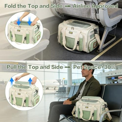 Cozy Cruiser Pet Carrier with Wheels for Small Dog and Cat,TSA Airline Approved, Expandable Space, Soft-Sided & Collapsible Design,4-Wheeled Rolling Travel Bag with Telescopic Handle