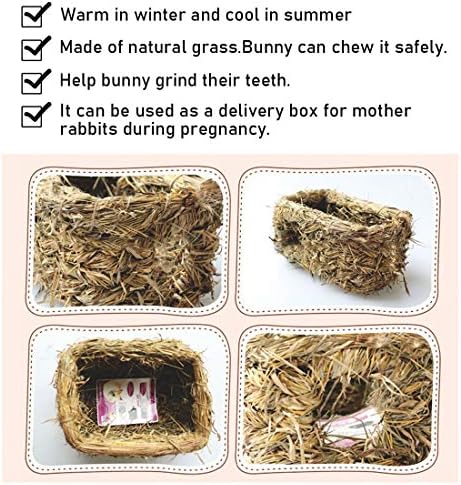 Hamiledyi Bunny Grass House Guinea Pig Grass Bed Hand-Woven Hay Hut Natural Seagrass Balls for Dwarf Rabbit Guinea Pig Chinchilla Ferret Hedgehog