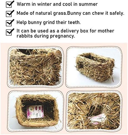Hamiledyi Bunny Grass House Guinea Pig Grass Bed Hand-Woven Hay Hut Natural Seagrass Balls for Dwarf Rabbit Guinea Pig Chinchilla Ferret Hedgehog
