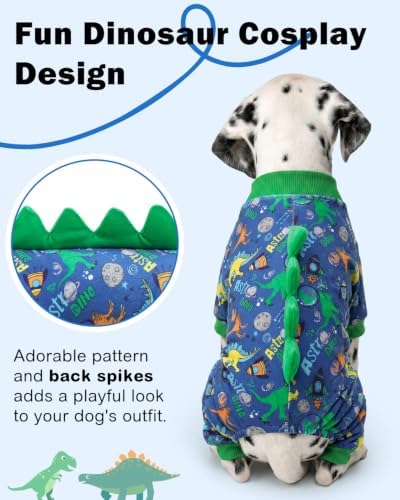 CuteBone Dinosaur Costume Dog Pajamas, Stretchy Spandex Crystal Velvet Sleepwear Coat for Small Dogs, Soft & Warm Pet Outfit Clothes for Cold Weather, Cozy Pullover Design COSP23XL