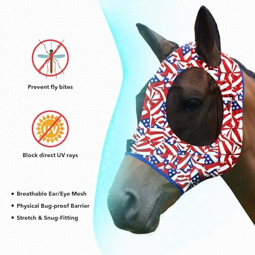Harrison Howard Super Comfort Stretchy Fitting Horse Fly Mask with UV Protection Soft on Skin with Breathability Flag Grid Pony