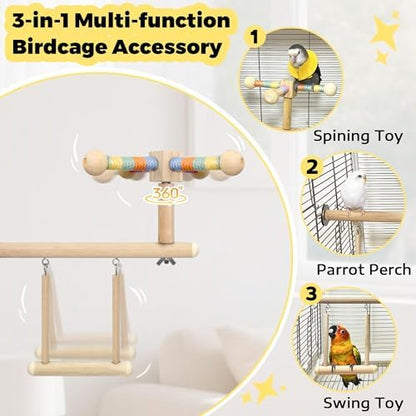 Bird Spinning Perch & Swing Toy Combo, Multi-Functional Parrot Toy