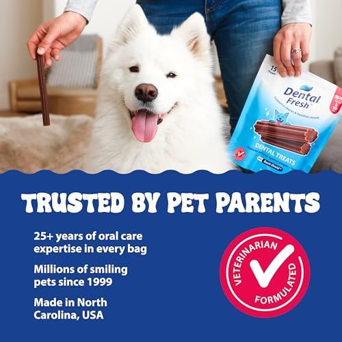 Dental Fresh Dental Treat Sticks for Large Dogs Brush Free Chews, 15 Ct