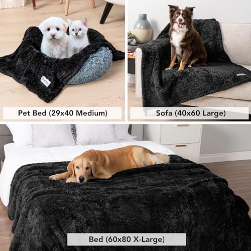 PetAmi Soft Plush Sherpa Dog Blanket for Pet Cat, Medium 29x40, Black