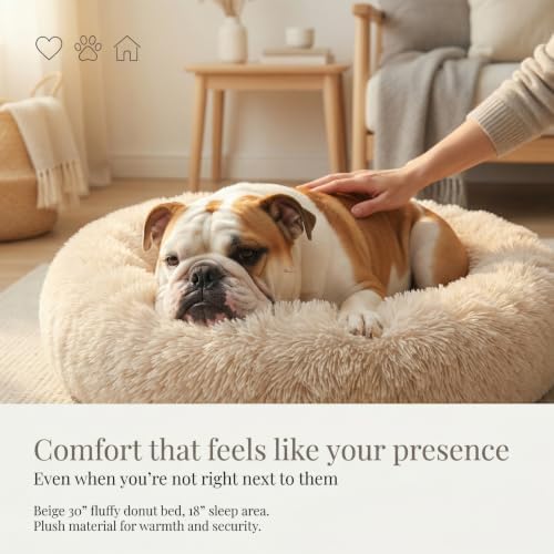 nononfish Medium Dog Bed,Calming Donut Plush Round Pet Bed